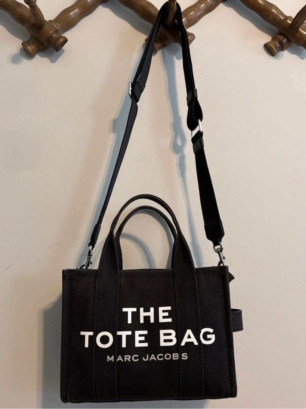 Marc Jacobs Black Canvas 'The Tote Bag' Small Tote with Crossbody Strap